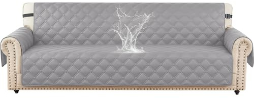 Ystyle Wasserdicht Sofa Überzug 4 Sitzer, Gesteppte Sofabezug Mit Seitentaschen, Wohnzimmer Antirutsch Waschbar Sofaschoner, Couch Überzug Kratzfest Für Haustiere Hunde Katzen, Hellgrau