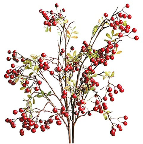 Hintyne Künstliche Zweige 70 cm künstliche Beerenblätter Stängel Zweige Blätter Stängel Sträucher Kunstpflanzen für Tisch Vase Zuhause Küche Festival Rot 2 Stück