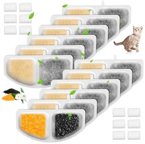 Lot de 12 filtres à eau pour chat Oneisall HM-02 (modèle) ultra silencieux de 2,5 l pour fontaine à eau pour chat, contient 12 filtres pour fontaine à eau et 12 éponges pour pompe