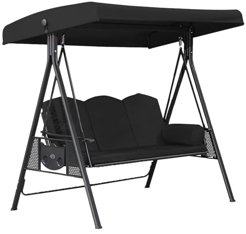 Generisch Hollywoodschaukel Dachbezug 191 X 120cm, Wasserdicht Dach für Hollywoodschaukel 2-3 Sitzer, 420D Oxford UV Schutz Ersatzdach Sonnendach Dachplane für Hollywood Schaukel Dach Bezug (schwarz)
