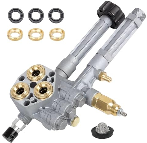 43361 Pressure Washer Complete Pump Head Assembly for Troy Bilt SRMW2.4G28, SRMW2.3G28 Pumps, Pressure Washer Pump Head with Unloader and Relief Valve for Annovi Reverberi Toro, Replace AR43361