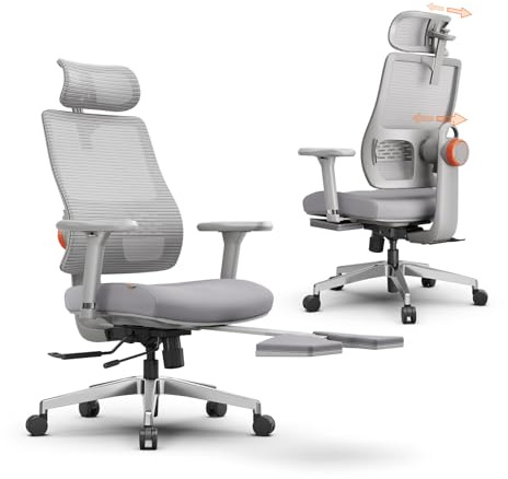 Newtral MAGICH-PRO Bürostuhl Ergonomisch mit Fußstütze, Ergonomischer Schreibtischstuhl mit Dynamische Kopfstütze ＆ Lumbalstütze, Ergonomic Office Chair 150kg (MAGICH PRO mit Fußstütze, Grau)