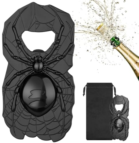 LKKCHER Spider Bottle Opener, Quirky Gift for Men Dad Grandad, Perfect Birthday Fathers Day Halloween Christmas Gifts for Men Women, Black Spider Shaped Bar Tool with Gift Bag