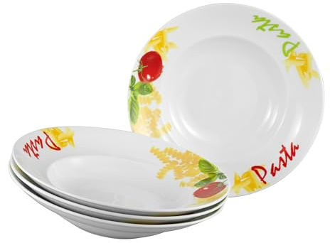 Creatable, 24444 Milano Pasta Service de table 4 pièces pour 4 personnes, assiettes à pâtes en porcelaine, passe au lave-vaisselle et au micro-ondes, production de qualité