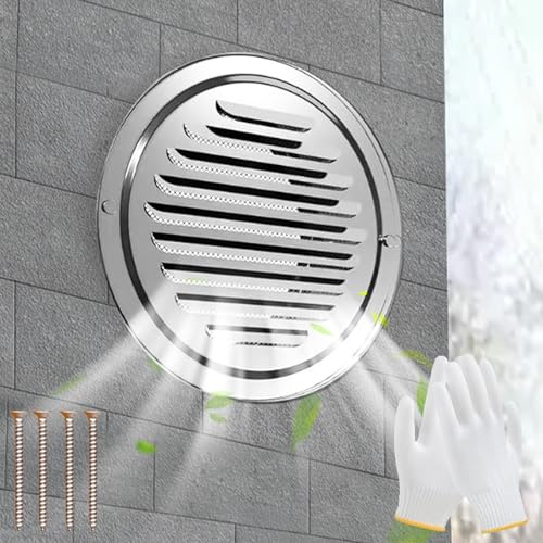 3 4 6 8 Inch 304 Stainless Steel Air Vents Louvered Grille Cover Vent Hood Flat Ducting Ventilation Air Vent Wall Air Outlet with Fly Screen Mesh for House 80 100 120 150 200mm(190mm/7.5in)