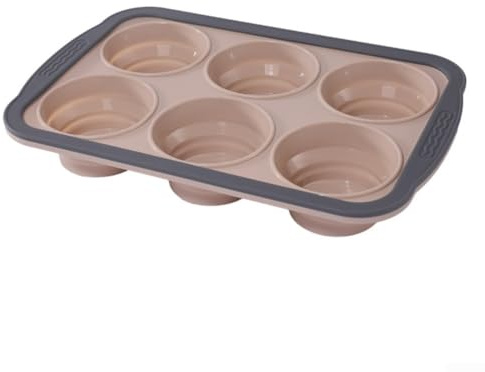Moule à muffins sans silicone avec 6 tasses, fond flexible pour une sortie fluide des aliments, passe au four avec cadre en métal renforcé, design pliable pour économiser de l'espace (rose)