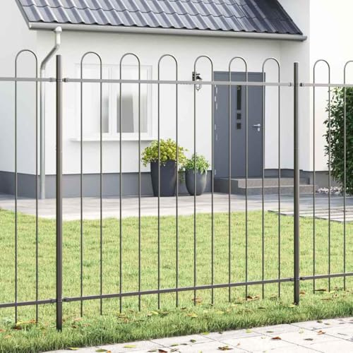KKHOMEI Recinzione Giardino, Recinzione Giardino Esterno, Staccionata Giardino Esterno, Recinzione Modulare con Punta in Acciaio Barriera per Aiuole e Cortili, Grigio 3.4 x 1.5 m
