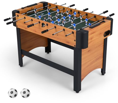COSTWAY 4ft Football Table, Free Standing Foosball Game with 22 Players, 2 Balls & Slide Scorers, Competition Sized Soccer Arcade for Adults, Kids, Indoor Room Sport (Natural)