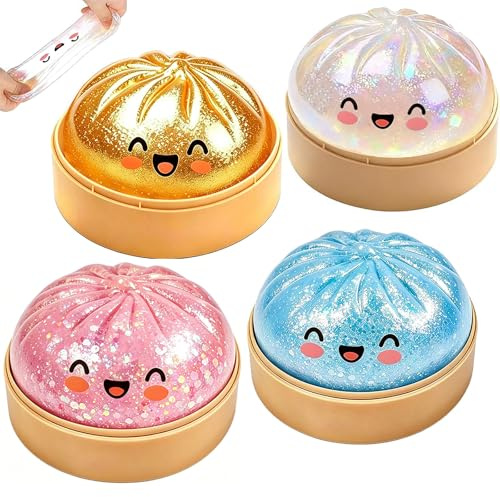 Glitter Dumpling Squishy, 4Pcs Dumplings Squishy Mystery Box, Stressball Fidget Toys, Sensorik Anti Stress Spielzeug Squishies für Kinder Erwachsene Autismus Stressabbau Geschenke