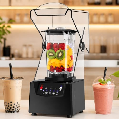 pealiritansemen Frullatore Professionale Heavy-Duty 2200 W, Tritaghiaccio e Smoothie Maker con Motore da 17.000 Giri/min, Caraffa da 1,8 L, Copertura Insonorizzante e 5 Programmi per Bar, Caffetterie