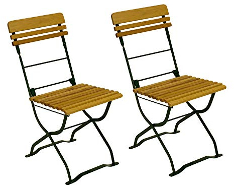 DEGAMO Klappstuhl Biergartenstuhl MÜNCHEN klappbar, Stahlgestell grün, Holz Robinie (2-er Set)