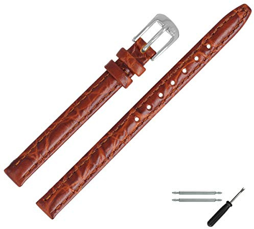 MARBURGER Uhrenarmband 12mm Leder Kroko (Caiman) Prägung Mit Naht - Werkzeug Montage Set 52912