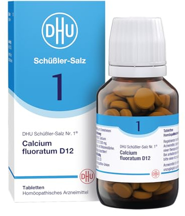DHU Schüßler-Salz Nr. 1 Calcium fluoratum D12, 200 St. Tabletten | Das Mineralsalz des Bindegewebes, der Gelenke und Haut – das Original – umweltfreundlich im Arzneiglas