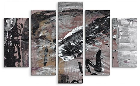 Paul Sinus Art 5 teiliges Wandbild auf Leinwand (Gesamt: H: 100cm B: 160cm) Keilrahmenbild Canvas Fotodruck Leinwandbild Leinwanddruck Kunstdruck Wandbild schwarz grau weiß Grunge