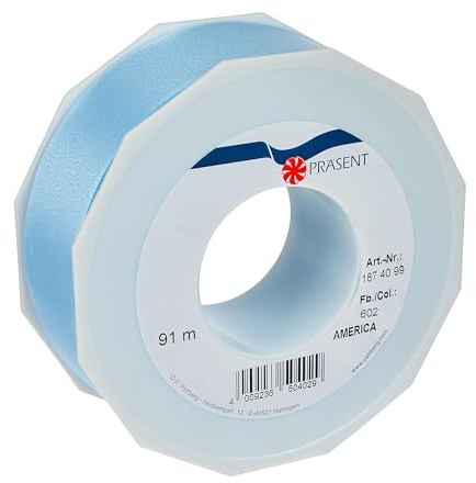 PRÄSENT C.E. PATTBERG Geschenkband hellblau, 91 Meter Ringelband 40 mm zum Basteln, Dekorieren & Verpacken von Geschenken zu jedem Anlass