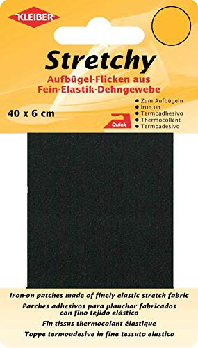 Kleiber - Cinta de reparación elástica para Ropa, termoadhesiva, 40 x 6 cm, Color Negro
