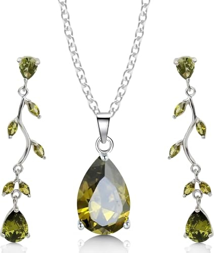 Crystalline Azuria Schmuck-Set für Damen Kristall Tropfenfürm Halskette und Ohrringes für Damen Hochzeit 18ct Weißgold Vergoldet Anhänger und Ohrringe Schmuck-Set