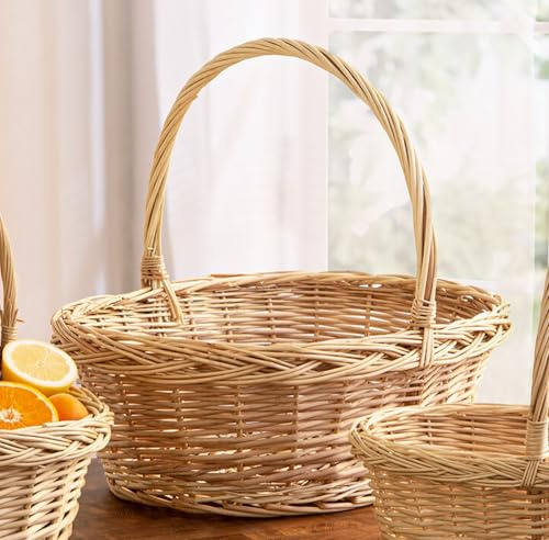 Dekoleidenschaft Bügelkorb Naturweiß aus weißer Weide, groß, Geschenkkorb, Pilzkorb, Obstkorb, Tragekorb, Präsentkorb leer
