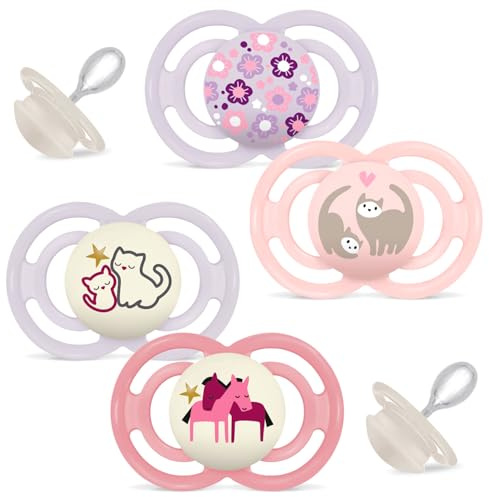 MAM Perfect Day & Perfect Night Dummy 16+ Girl // Set of 4 // Includes 4 Sterilised Transport Boxes