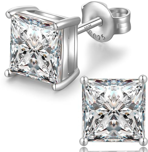 Ohrstecker Silber 925 Herren Ohrringe Silber Ohrringe Stecker Quadrat Ohrstecker Eckig Diamant Weißgold 6mm