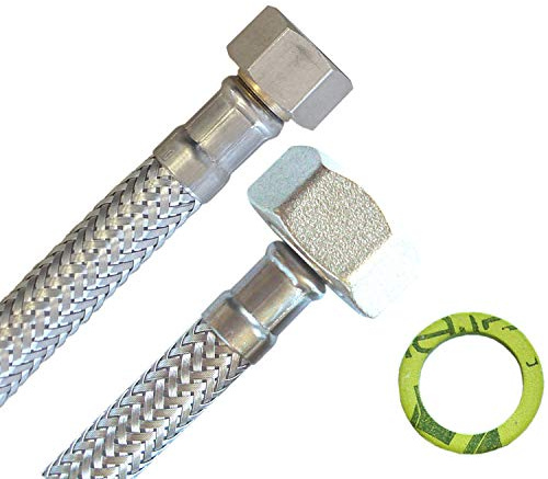 H2O-Flex® Panzerschlauch 3/8ÜM x 3/4ÜM, Trinkwasserzulassung, 50cm | Flexschlauch mit Edelstahl-Geflecht, Inliner HDPE, PN10, Verwendung in Sanitär- und Heizungsbereichen, Made in Germany