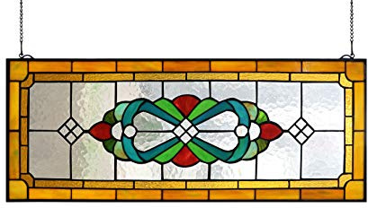 Yogoart Large Tiffany Style Stained Glass Window Hanging Horizontal Stained Glass Window Panels 30 X 12