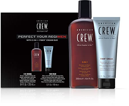 AMERICAN CREW Duo Pack Fiber Cream (100 ml) & 3-in-1 Original-Shampoo, Conditioner & Body Wash (250 ml), Stylingcreme & Pflege für Männer, tägliche Reinigung von Körper und Haar