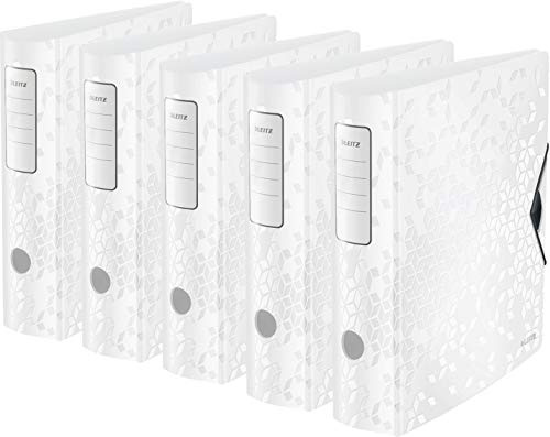 Leitz Qualitäts-Ordner 180° Active WOW, A4, 80 mm Rückenbreite, Gummibandverschluss, Leichtes Polyfoam, WOW (5er Pack) Weiß