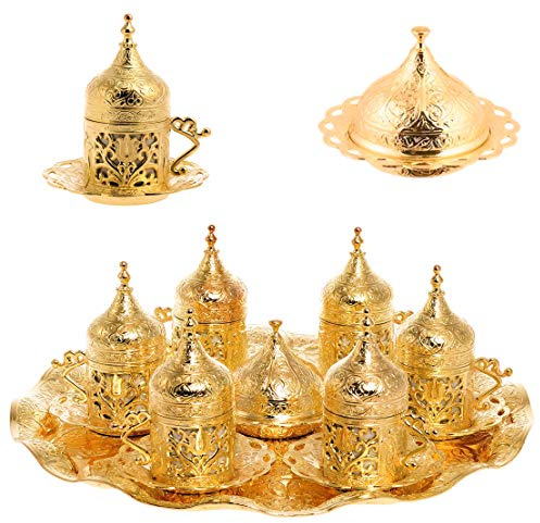 Alisveristime Lale Türkisches Kaffeeservice mit 6 Tassen und Tablett (Gold)