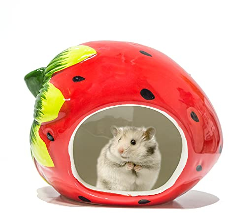 Besimple Hamster Hideout, Small Animal Hideout, Pet House, Lovely Shape, Hamster House, Cave, Mini Cabin Cage, Chinchilla Bathroom (Strawberry)
