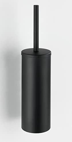 WENKO WC-Garnitur Mod. Orea Schwarz, Bürstenhalter inklusive WC-Bürste und herausnehmbarem Innenbehälter, geschlossene WC-Bürstengarnitur aus rostfreiem Edelstahl, Ø 9 x 40,5 cm