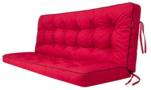 Bankkissen & Sitzkissen Outdoor für Gartenbank, Palettenkissen und Hollywoodschaukel – Auflage 140x49 cm Sitzfläche / 140x56 cm Rückenlehne, Rot
