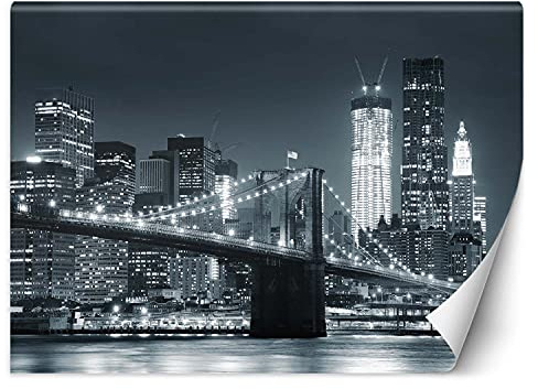Feeby Papel Pintado NYC Ciudad De Nueva York 150x105 cm blanco y negro Decoración De Pared Fotomural Decorativo Murales Comedores Salones Habitaciones Manhattan De Noche