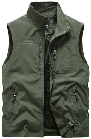 Oralidera Herr Multi Pocket Mesh Väst Ärmlös Toppjacka Utomhus Fiske Camping Väst Resa Vandring Gilet, gRÖN, XXL
