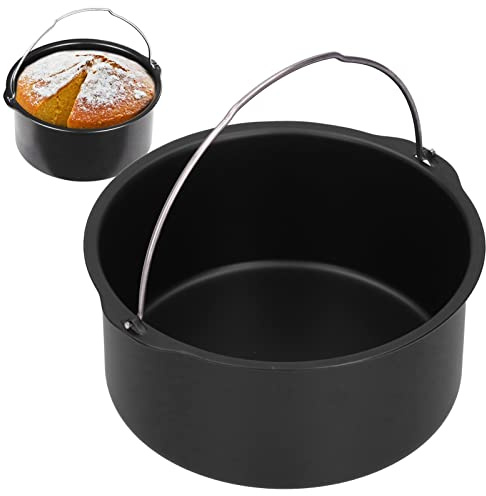 Air Fryer Cake Barrel Tin, Black Baking Dish Universal Air Fryer Accessories Carbon Steel Non‑Stick Cake Baking Tray for Deep Fryers Oven Instant Pot Baking Pressure Cooker(8 Inch)