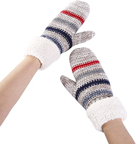 Hiver Femmes Gants Tricoté Polaire Doublé Mitaines pour Dames Filles Plein Doigt Gants pour Ski Cyclisme Course en Plein Air