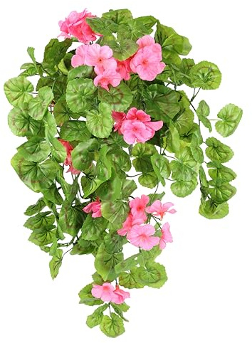 Géranium Artificiel Suspendu - Buisson de géranium Suspendu - Fleurs en Soie - Plante Artificielle - Géranium - Plante d'intérieur - Plante Classique - Buisson de Fleurs - Plante Verte - Guirlande de