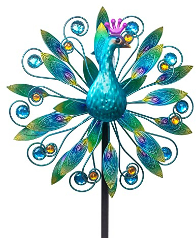 Stargarden 58 Inch Peacock Wind Spinner-Double Wind Sculpture Metal Windmill for Garden Patio Yard Decor