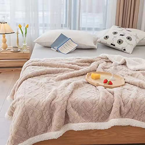 SKYLYZH Kuscheldecke Fleecedecke Flanell Wohndecke weiche Sofadecke Kaschmirdecke einfarbige Decke doppellagige Freizeitdecke aus Kaschmir bequem Keine Fusseln-Khaki||200×230cm