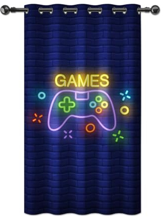 YONGFOTO Gaming Vorhang Jungen Jugendzimmer Videospiel Fluoreszenz Gamepad Controller Gamer Verdunkelungsvorhang mit Ösen für Gaming Zimmer Kinderzimmer 1 Stück 132 x 214 cm