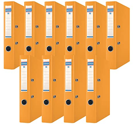 Donau Premium - Raccoglitore ad anelli con leva, formato sottile, 10 pezzi, formato DIN A4, 5 cm, 10 pezzi, arancione, copertina in plastica PP