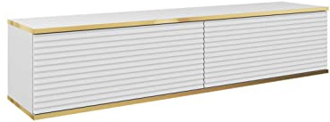 3E 3xE living.com Hängendes TV Schrank - Modernes Design mit Push-to-Open-Funktion. Farbe: Weiss, D: L: 135 cm, H: 30 cm, T: 32 cm. TV Lowboard, TV Board, TV Sideboard Hängend, Wandschrank hängend