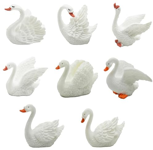 Pinenjoy 8Pcs Mini White Swan Figurines 2inch Miniature Swan Cake Toppers Resin Swans Fairy Garden Accessories for DIY Moss Landscape Birthday Party Wedding Home Decoration