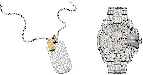 Diesel Herren-Edelstahl-Chronographenuhr und Schmuck-Set