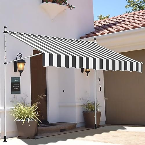 HIAPES Markise Balkon, Klemmmarkise, Retractable Manual Awning, Markise 3/4m Breit ohne Bohren Wasserdicht, für Terrasse (Weiß Stehen) 4m WeißerStänder-10