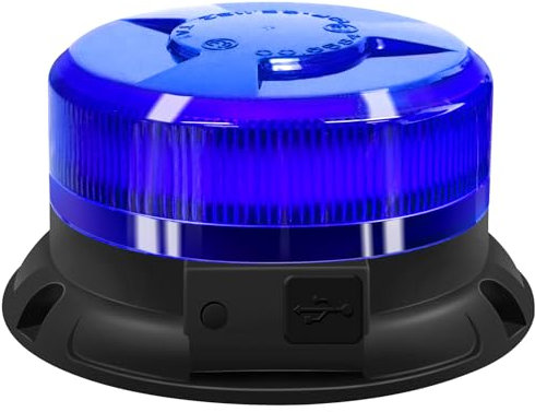 antom Rotativo Luz LED estroboscópica inalámbrico, 12V-24V Azul Luz de emergencia de magnético con cable para vehículos, tractores, carros de golf, UTV （Cable USB de carga）…