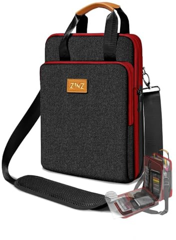 ZINZ Laptop Axelväska 12,3-13 tum Fodral, Utbyggbar Handväska med Fack för Värdesaker, kompatibel med MacBook Neo/Air/Pro 13, iPad 12,9/13/11, Vattenavvisande & Stötabsorberande -Svart-vin kant