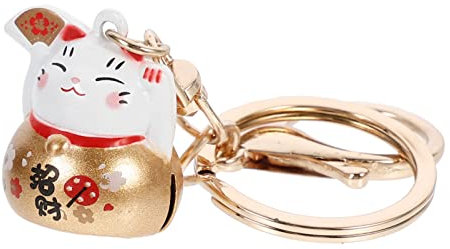 CHILDWEET Glückskatze Schlüsselanhänger Japanischer Maneki Neko Aus Metall Mit Glocke Goldfarben Kreativer Taschenanhänger Für Schlüssel Und Rucksack