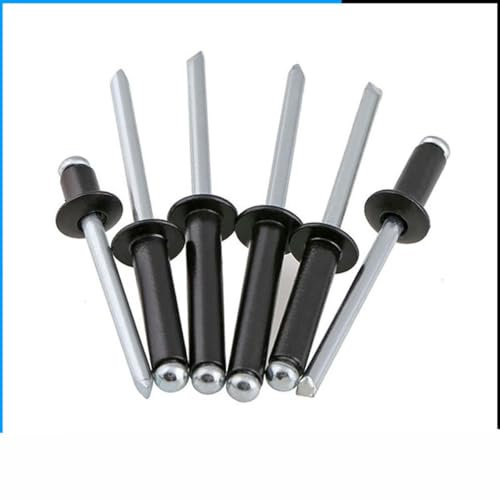 Schwarzer Einbrennlack-Aluminium-Blindniet mit offenem Ende, rundem Kuppelkopf, selbststopfend, Zugtyp-Blindniete, 5 mm (100 Stück), M5 (Flachkopf)