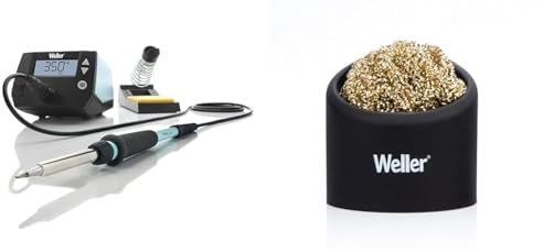 Weller WE 1010 (T0053298699) 70 W/230 V Digital 1-Kanal-Lötstation, Temperaturbereich 100°C – 450°C & WLACCBSH-02 Lötspitzen Reinigungsschwamm mit Silikon Ablage für Mehr Sicherheit und Stabilität